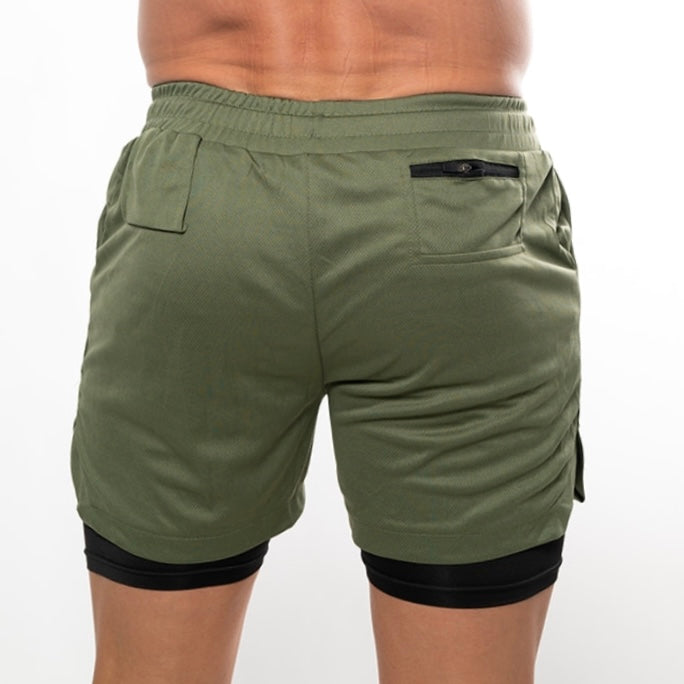 Pantalon corto crossfit XHEN verde militar y negro espalda 2