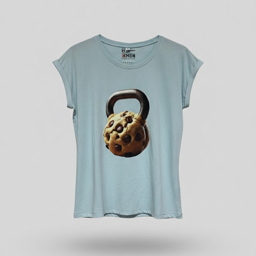 Camiseta Cookiebell azul claro mujer manga corta CrossFit - Camiseta deportiva fitness con diseño exclusivo Cookiebell