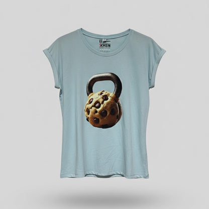 Camiseta Cookiebell azul claro mujer manga corta CrossFit - Camiseta deportiva fitness con diseño exclusivo Cookiebell