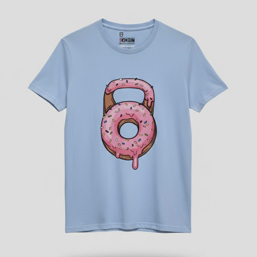 Camiseta Donutbell azul claro hombre manga corta CrossFit - Camiseta deportiva fitness con diseño exclusivo Donutbell