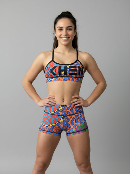 Conjunto Wildcore animal print neón mujer - mallas cortas y top deportivo para crosstraining - XHEN