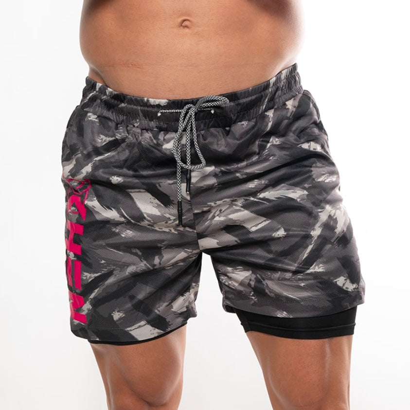 Pantalon corto deporte XHEN camuflaje urbano y rosa frente