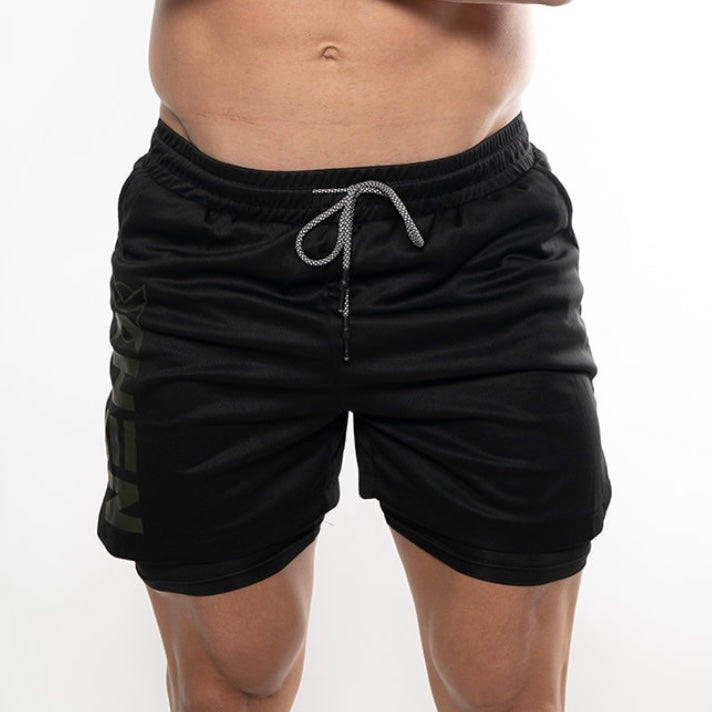 Pantalon corto deporte XHEN negro y verde militar frente