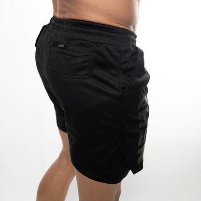 Pantalon corto deporte XHEN negro y verde militar lateral